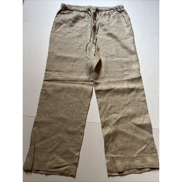 Grace Elements Pants - Grace Elements Beige 100% Linen Pants Wide Leg Size XL Beach Life High Waisted